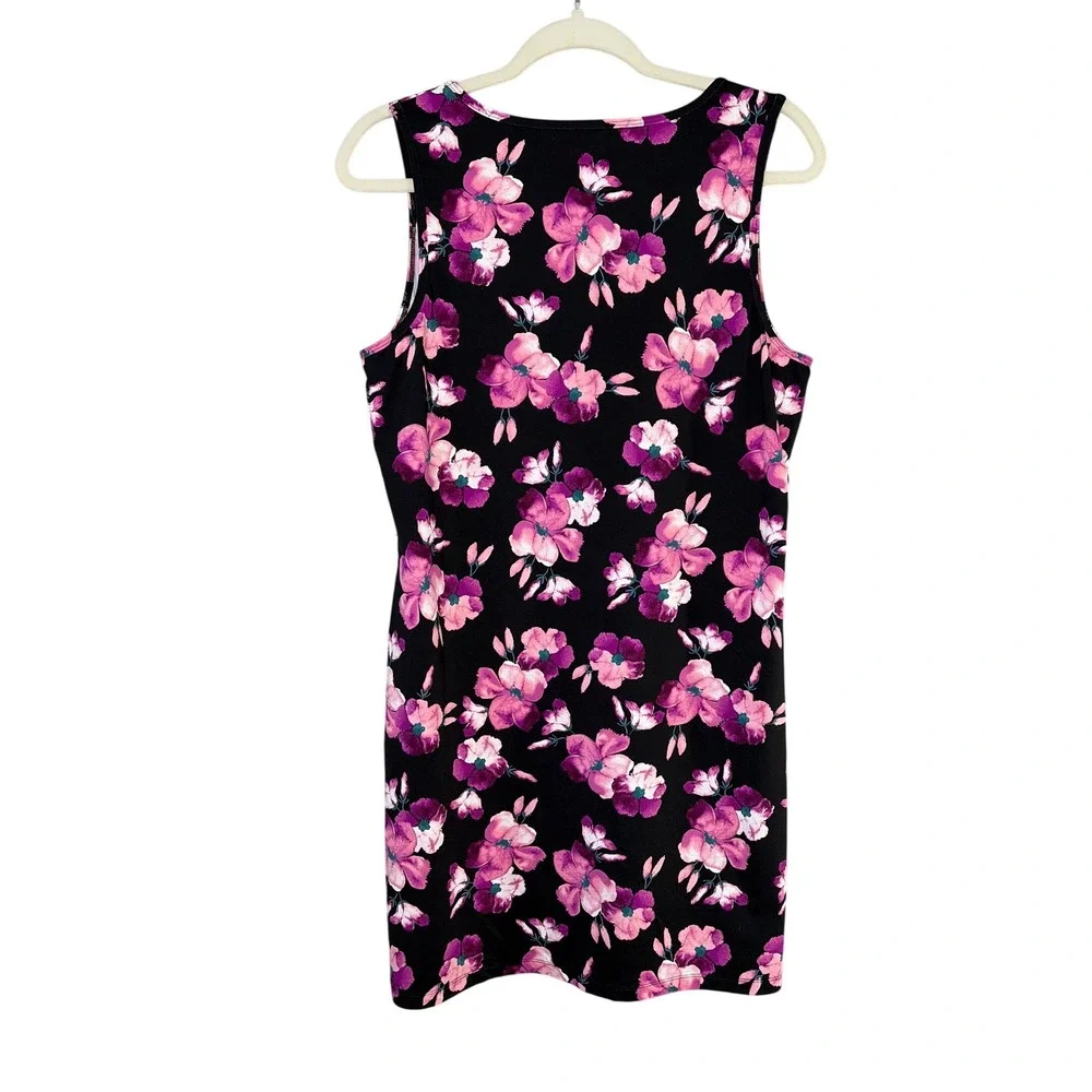 Lands End Womens Black Pink Floral‎ Athleisure Tank Dress Medium 10-12